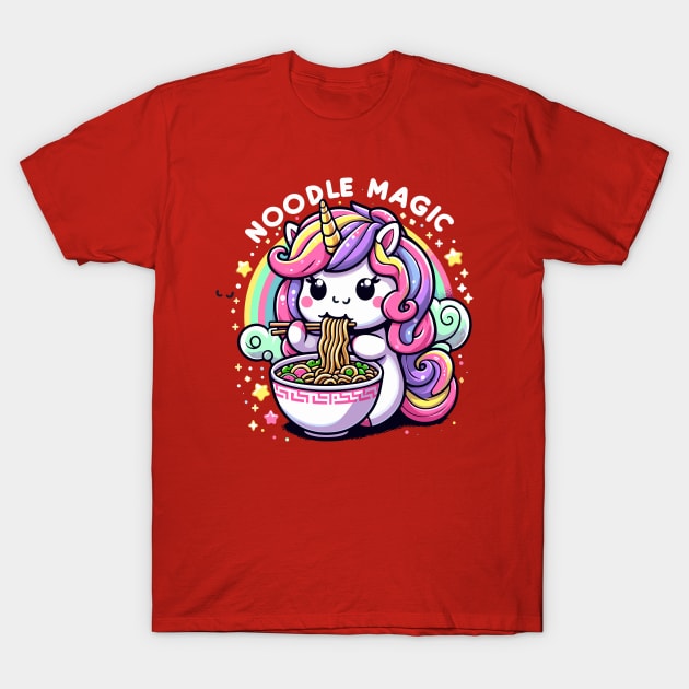 NOODLE MAGIC Adorable cute kawaii unicorn Eating noodle T-Shirt by XYDstore